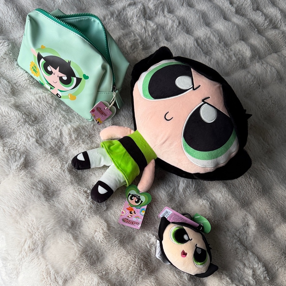 Cartoon Network Powerpuff Girls Buttercup Plush Set - Green and Black New w tags